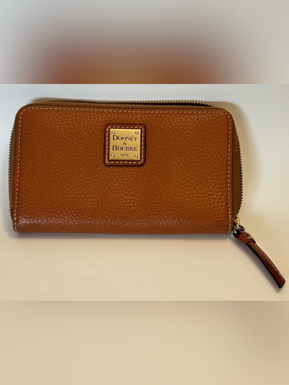 Dooney & Bourke Pebble Grain Zip Around Wallet Saddle Brown Leather